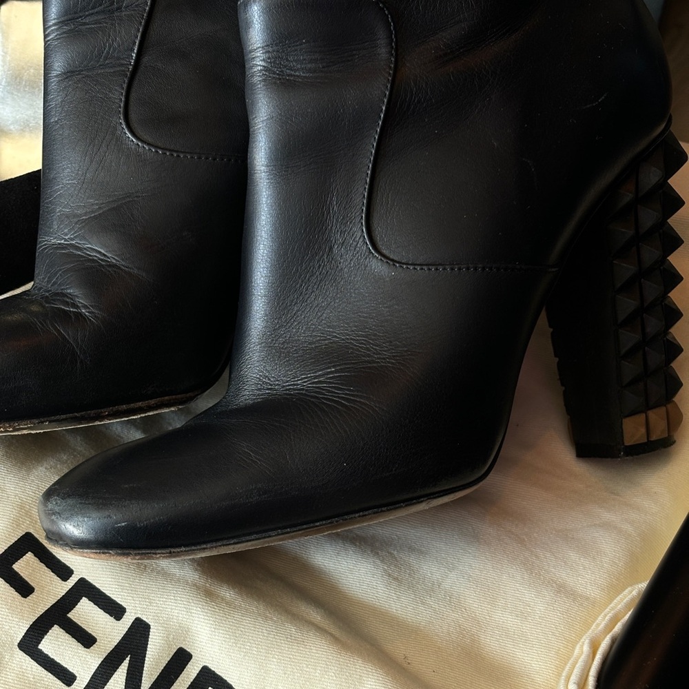 Fendi Black Studded Heel Leather Boots